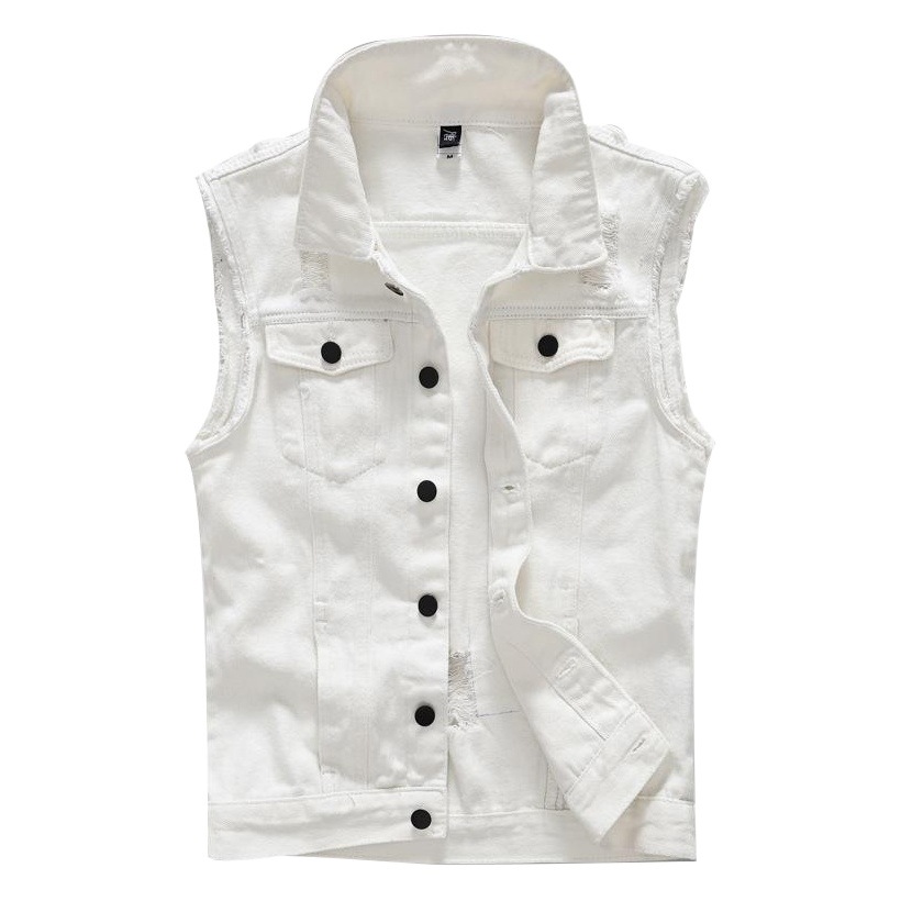 Spring and Summer trendy men's casual vest Korean style motorcycle slim white plus size Denim vest foreign trade waistcoat