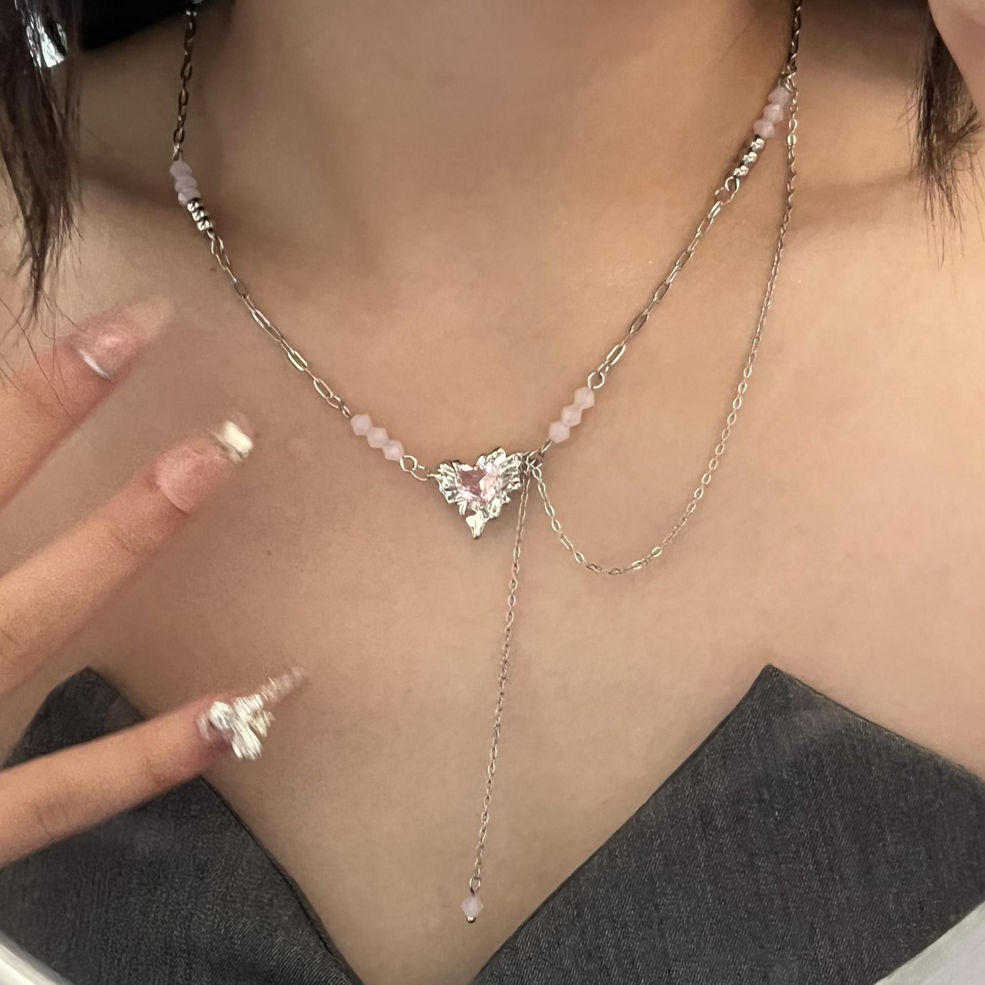 Fashion Heart Shape Alloy Inlay Rhinestone Necklace