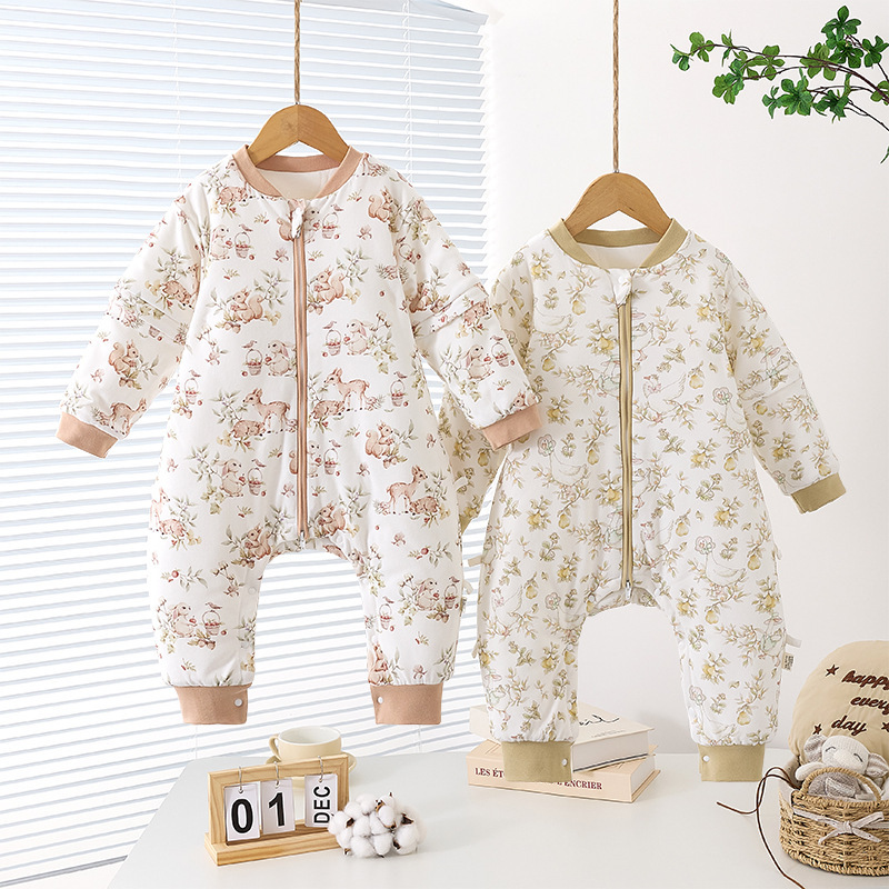 Baby Constant Temperature Sleeping Bag Plus Cotton Autumn and Winter 120g Quilted Baby Split-Leg Pajamas Newborn Zipper Multi-Function