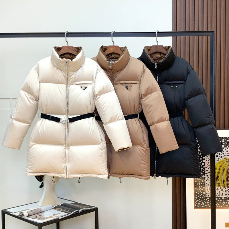 Pra 2026 New Style Stand Collar Black Jacket, Waist-Cinched Mid-Length down Coat for Women, Winter Thickened Fashion Outerwear Pra 2026 New Style Stand Collar Black Jacket, Waist-Cinched Mid-Length down Coat for Women, Winter Thickened Fashion Outerwear