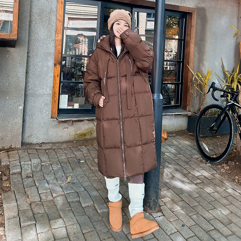 Long winter down jacket with down, increased thickness, maxi length, Korean style