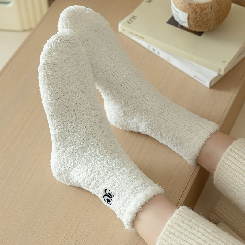 100g Weight Socks Classification Socks Lingerie Type coral fleece Fabric Type A Pair Quantity Home, Sleeping Occasion Eye, Solid Color Pattern Winter Season Women's Gender Cute Style Women's Cute Eye Solid Color Coral Fleece Crew Socks A Pair 15