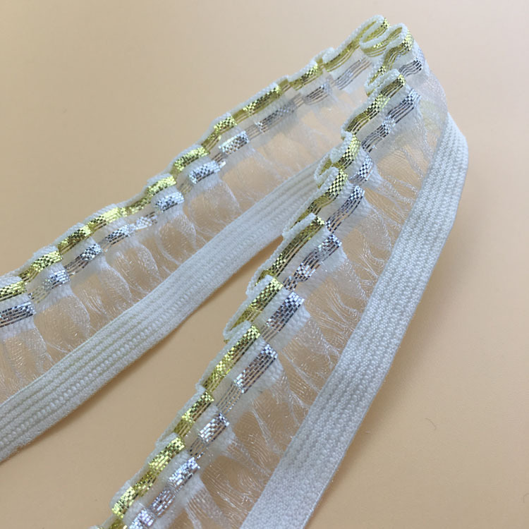 厂家现货直销松紧带弹力2.2cm金丝银丝木耳花边蕾丝带单边木耳带