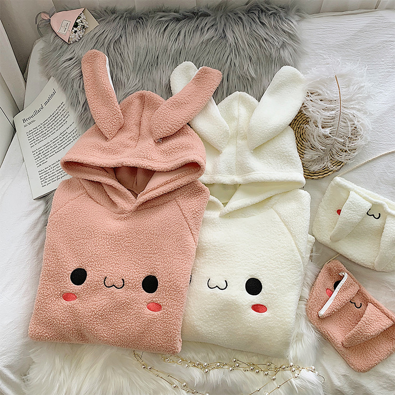 實拍 冬季加厚仿羊羔絨衛衣女2021新款韓版學生甜美可愛加絨外套