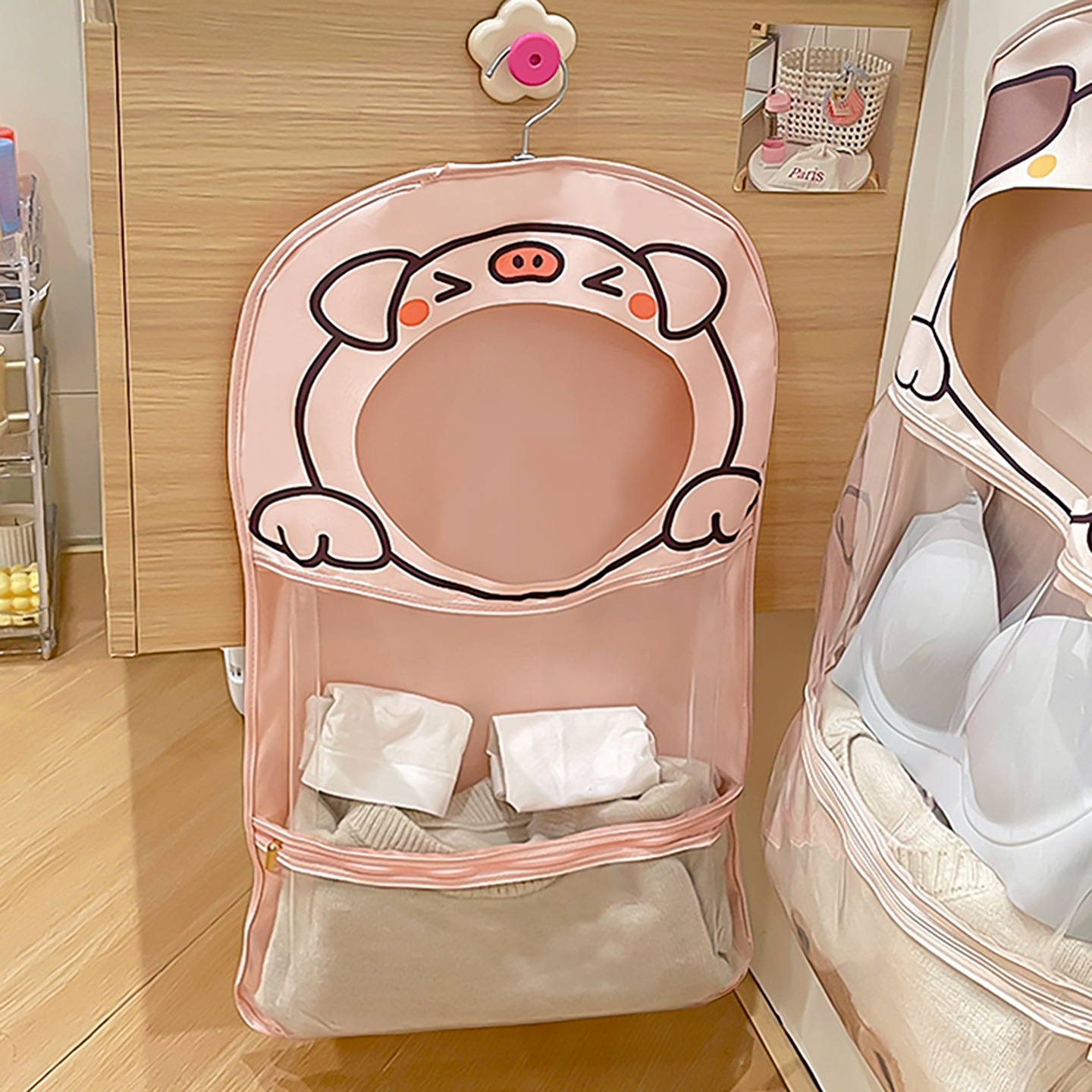 Nueva ropa interior de dibujos animados, calcetines, bolsas colgantes, bolsas de almacenamiento de gran capacidad, bolsas de red, armario colgantes