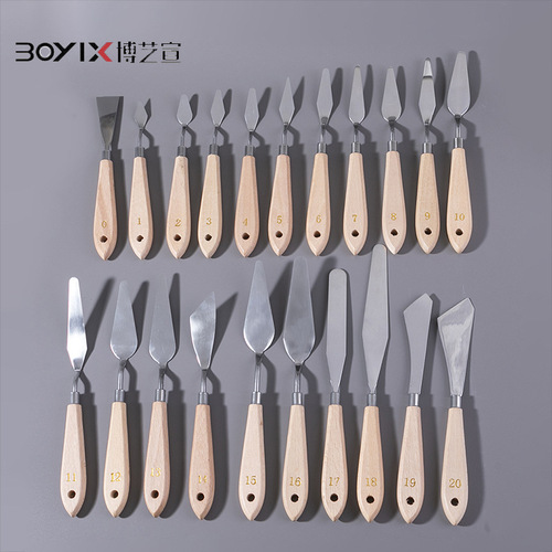Stainless steel wood handle acrylic textured painting color tool spatula scraper sawtooth irregular art oil painting palette knife