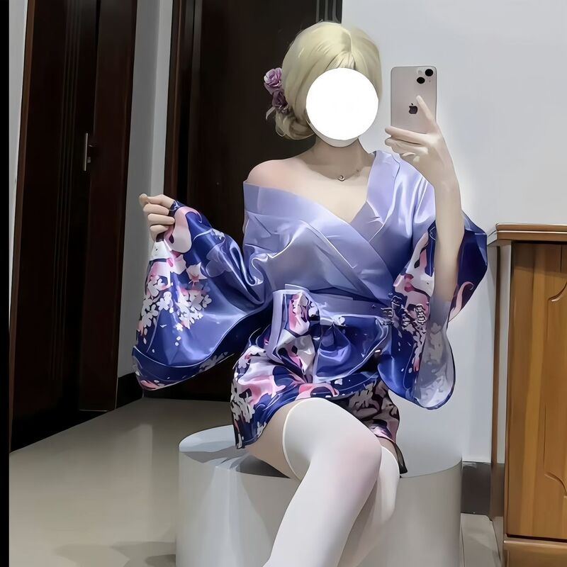 Pure desire to seduce women's sexy underwear sexy deep V flower fox dream two-dimensional cardigan Japanese kimono uniform suit
