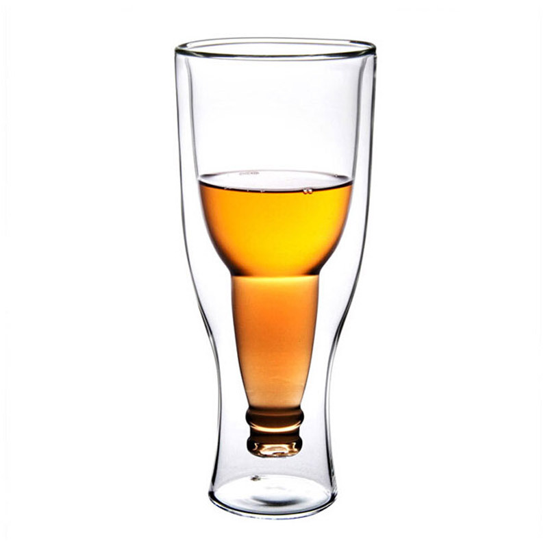 De doble capa de vidrio botella de cerveza invertida taza de cerveza de vidrio de doble capa Bar discoteca taza personalizada