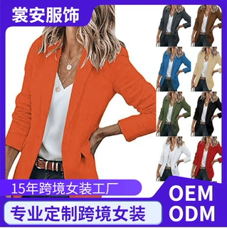 2025秋季新款女装气质长袖外套亚马逊纯色西装领宽松单排扣西装女