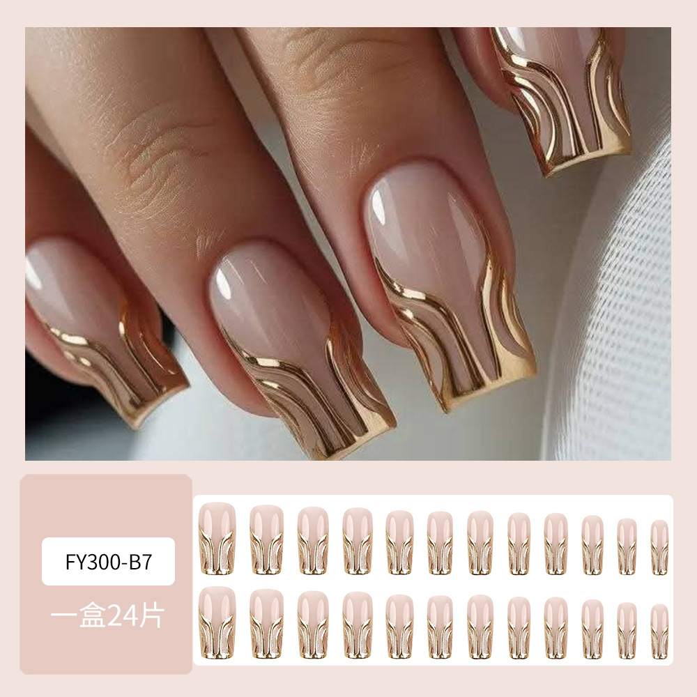 3D estereoscópico LIP línea dorada para usar uñas, chicas calientes desnudas, polvo de uñas blanqueadoras, 24 piezas de manicuría directa transfronteriza.