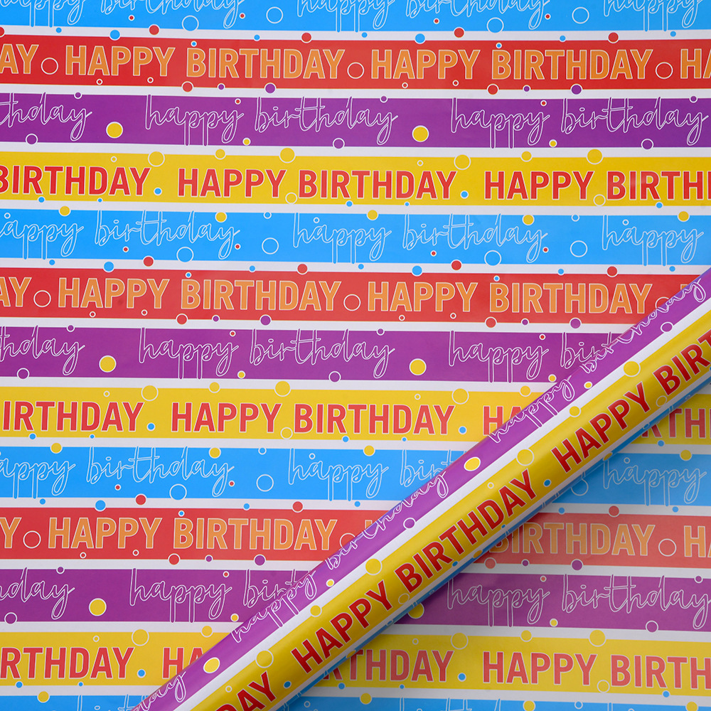 Papel de regalo de cumpleaños con estrellas de cinco puntas y letras coloridas de Amazon, papel de regalo creativo con dibujos animados para libros.