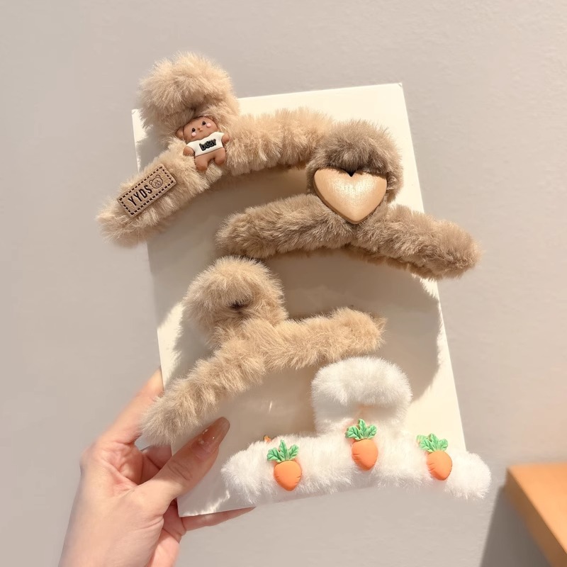 Clip de pelo coreano de peluche de invierno de cabeza de mujer gran clip de tiburón de caño y invierno clip de cabello de café clip de cabeza