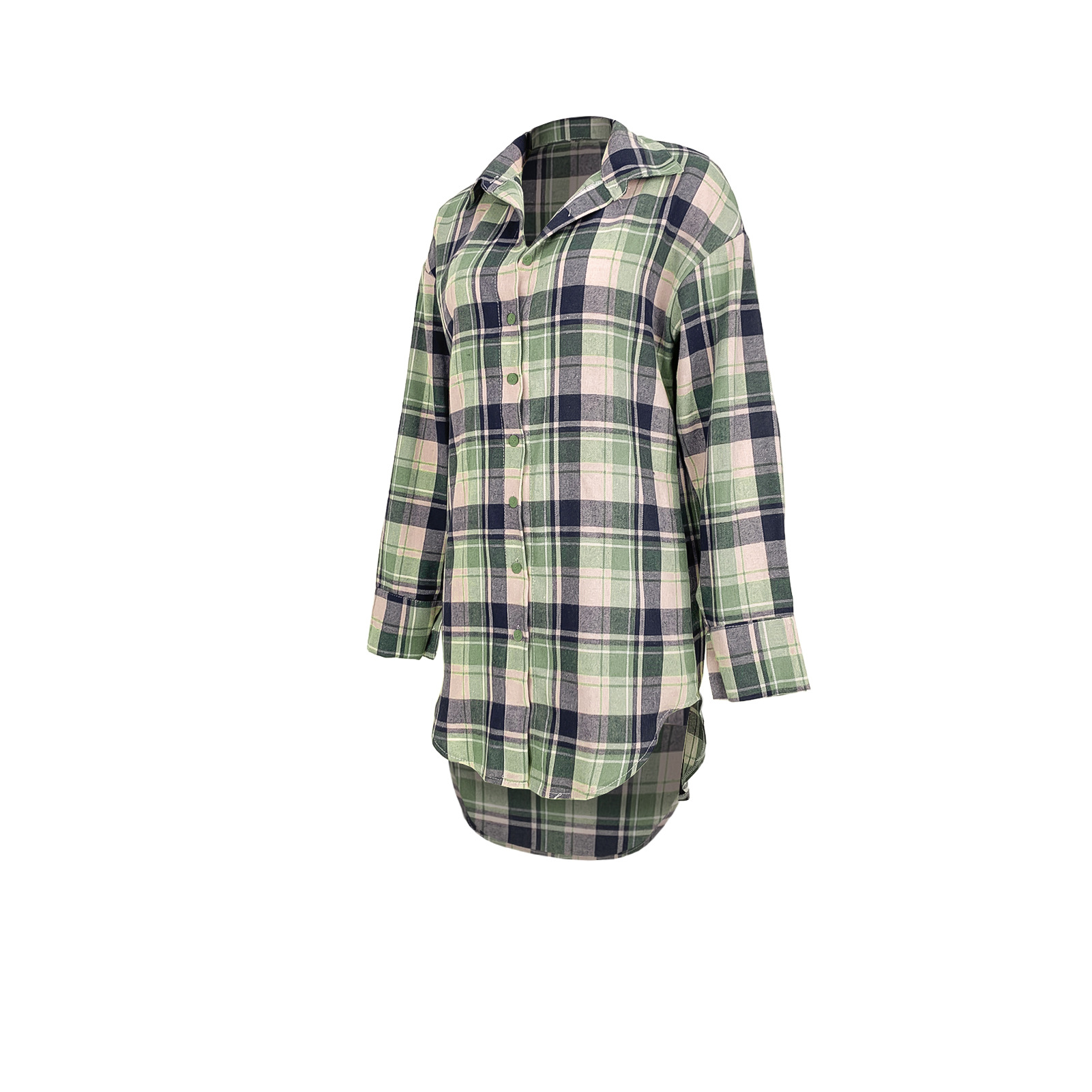 Women Clothing Comfortable Cotton Plaid Coat Shirt Dress