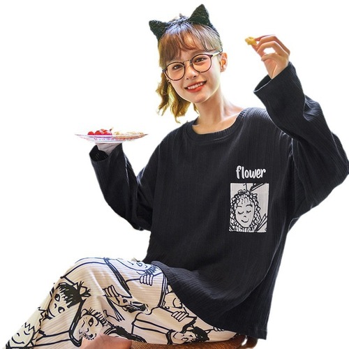 pyjamas cross-border foreign trade pajamas for women spring and autumn 2024 new long-sleeved cartoon casual home wear set factory