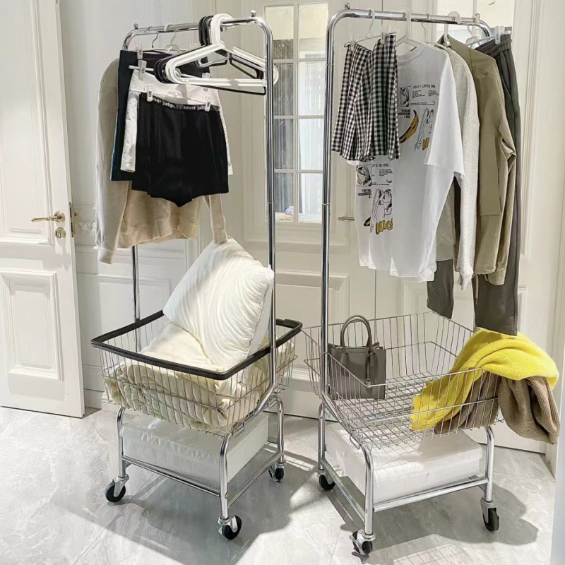 Light Luxury Simple Coat Rack Bedroom Clothes Rack Home Room Clothes Rack Nordic Wheeled Mobile Storage Rack