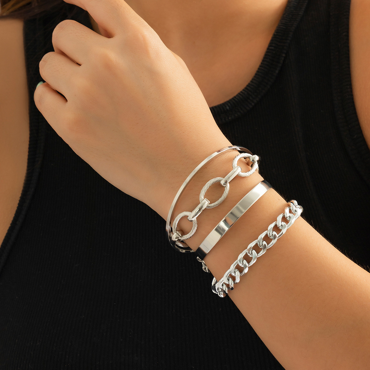 Einfacher Stil Geometrisch Legierung Überzug Armbänder 4 Stück display picture 4