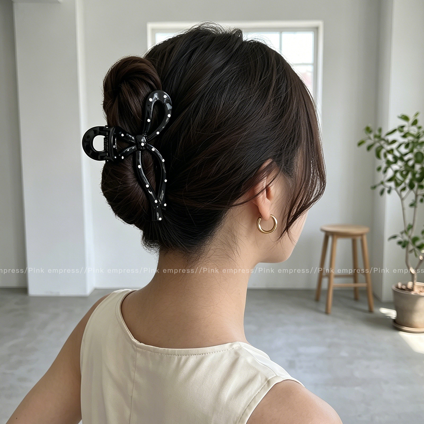4번 물방울 리본 머리핀, 약 11cm, 아크릴