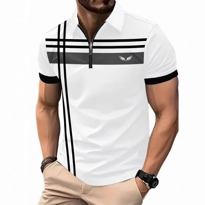 Transfronterizo 2025 nuevo estilo Amazon tendencia de la moda europea y americana casual todo-fósforo botón de manga corta camisa POLO impresión 3D