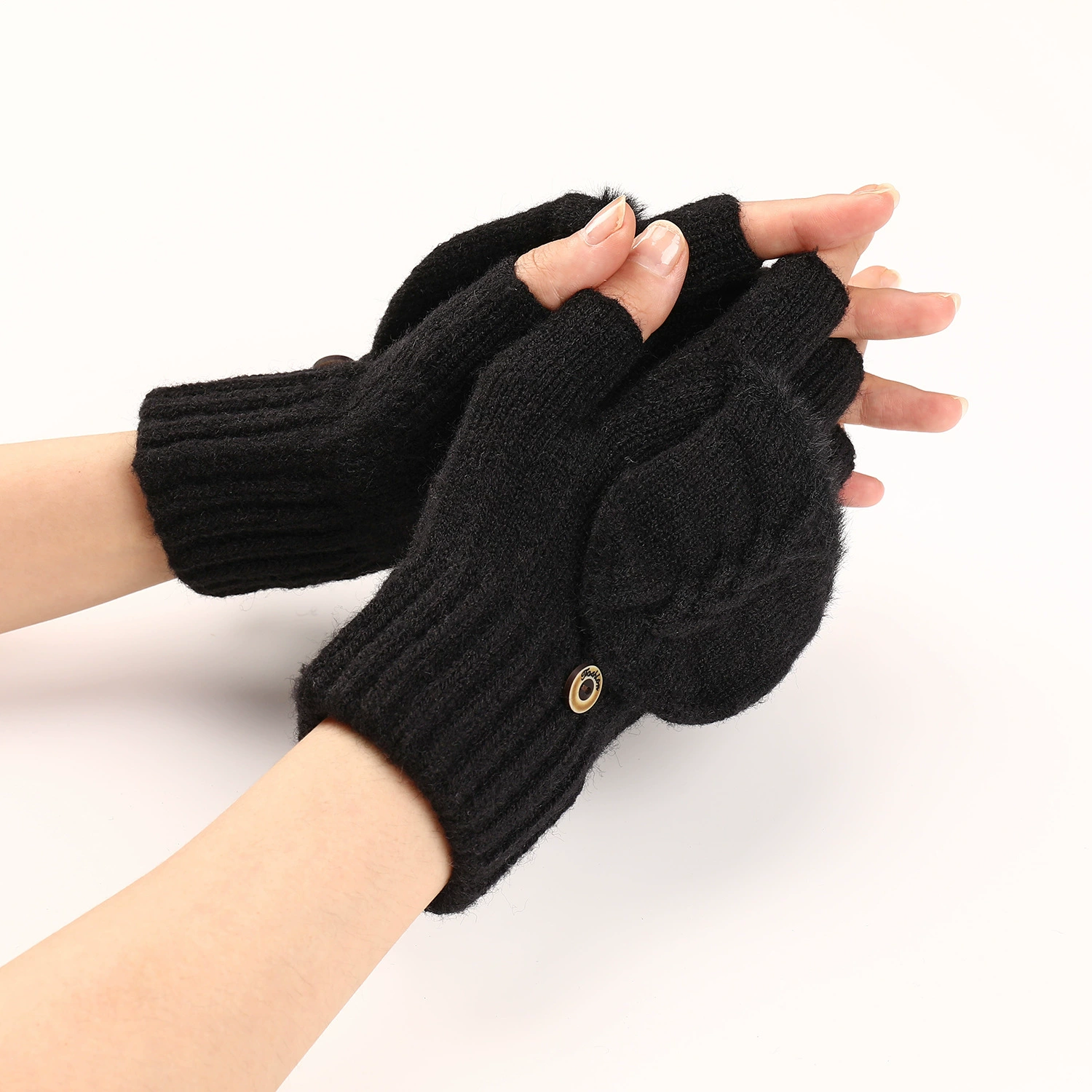 Demi-season short woolen gloves, keep warm fashionable set, knitted sleeves, fingerless