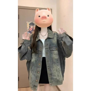 美式水洗做旧牛仔宽松外套女生2025秋季新款宽松小众设计感上衣潮