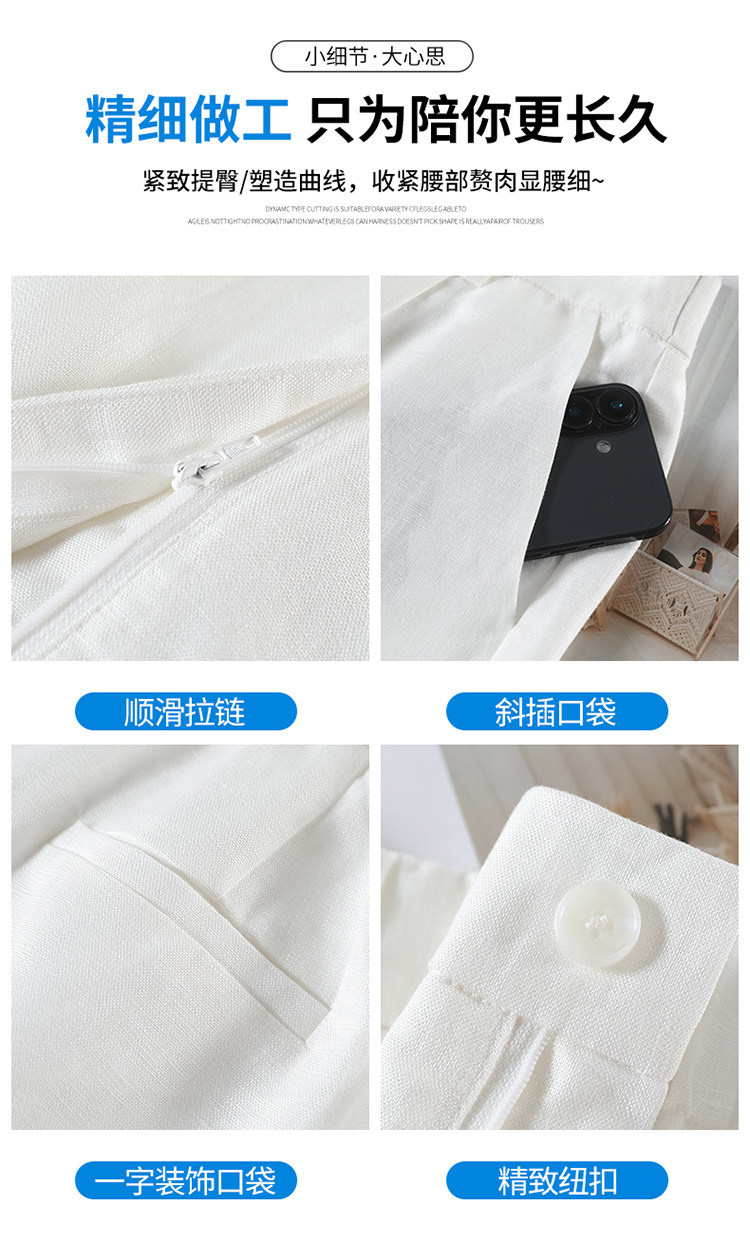 Quần short vải lanh nữ cạp cao ống rộng dáng chữ A — Xanh lông mòng đen chi tiết 37