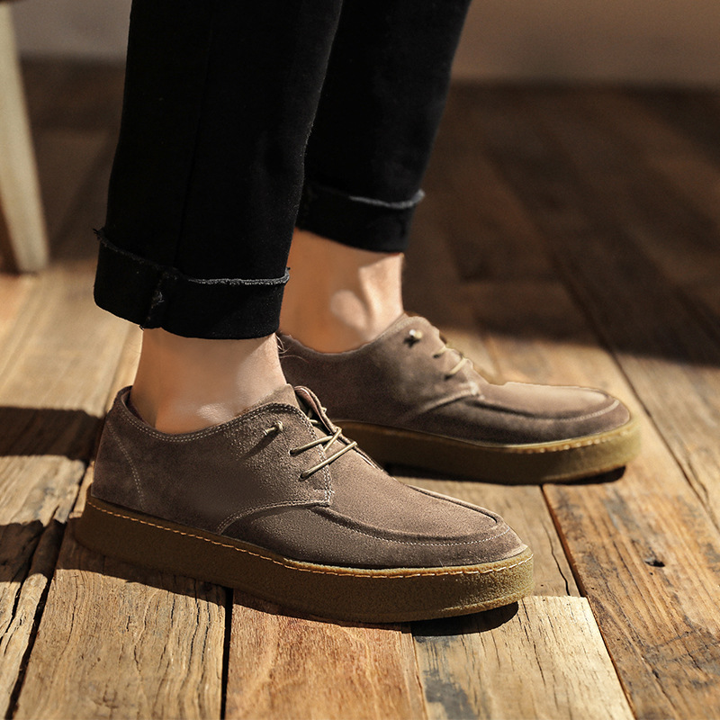 Men's retro suede thick soled casual low top shoes suede frosted men's shoes all match cow leather shoes_vogvips.com