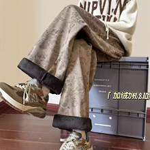 港风街头植物碎花高街痞帅个性小众时尚青春流行男士加绒直筒裤潮