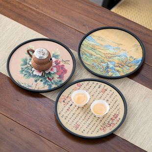 New Chinese Style National Trend Quick-Drying Tea Tray Ceramic Dry Bubble Tray Small Round Absorbent Tea Table Retro Tray Wholesale Customization