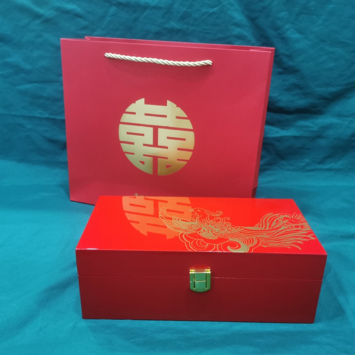 大红色喜庆烤漆木盒装凤钗盒首饰盒精美珠宝盒精品