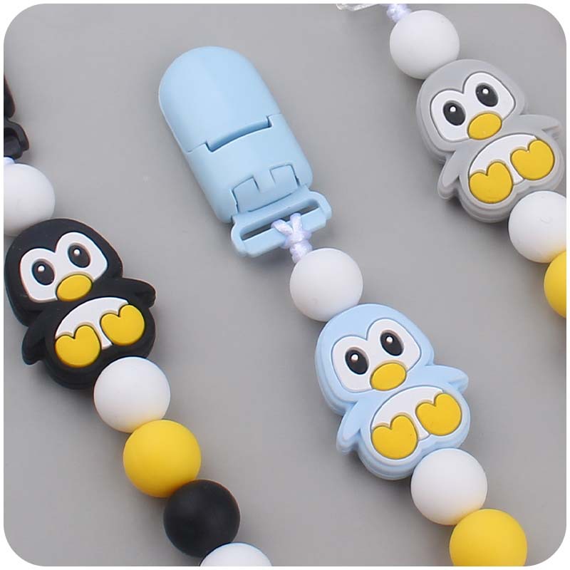 Nuevo bebé suministros chupete cadena bebé creativo de dibujos animados animal pingüino silicona mordedura pegamento anti-gota cadena