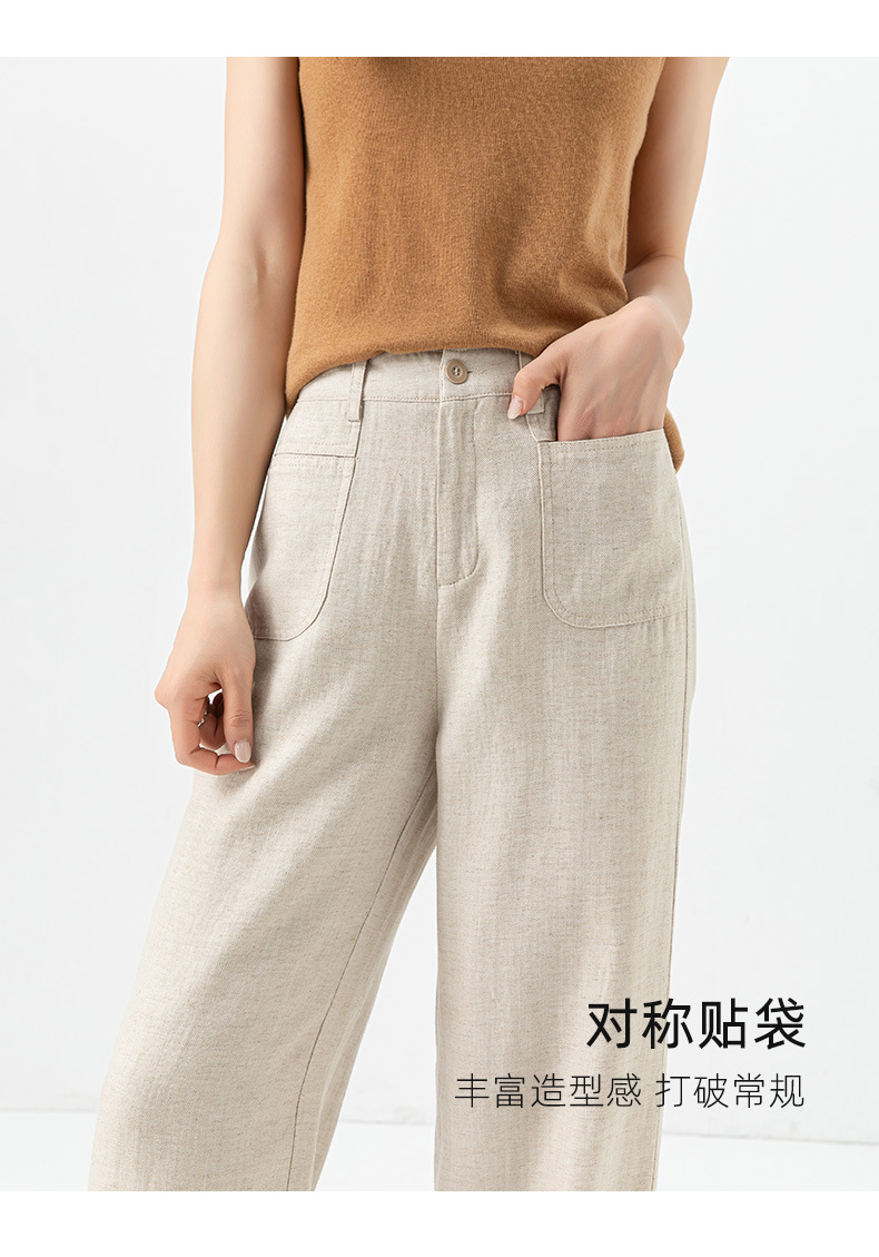 Quần ống rộng vải lanh tím cạp cao phong cách tiền cũ — Màu tím-Thông thường (25327) chi tiết 19