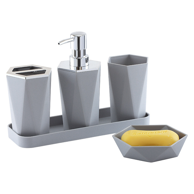 Baño baño combinación conjunto suministros imitación cerámica accesorios de baño traje conjunto de dientes enjuague bucal taza caja de jabón líquido botella bandeja