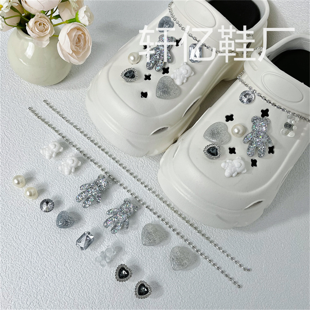 Nuevo ramo, zapatos de flores, agujeros de flores, accesorios de perlas tridimensionales de alta calidad, accesorios de bricolaje decorativos, zapatos de fragancia desmontables