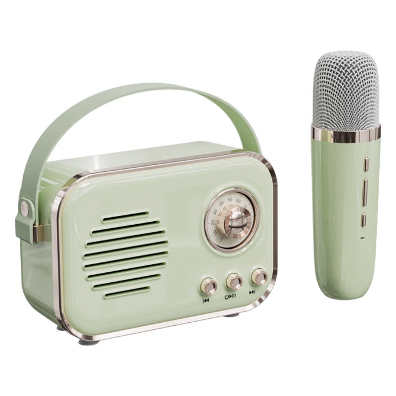 Nuevo Altavoz Bluetooth inalámbrico micrófono retro al aire libre ksong audio portátil todo en uno de los niños al por mayor