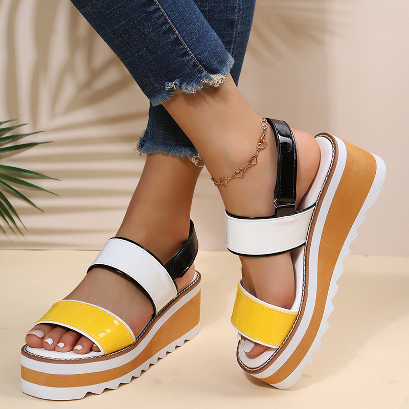 platform thick bottom color matching Velcro sandals NSYBJ121745