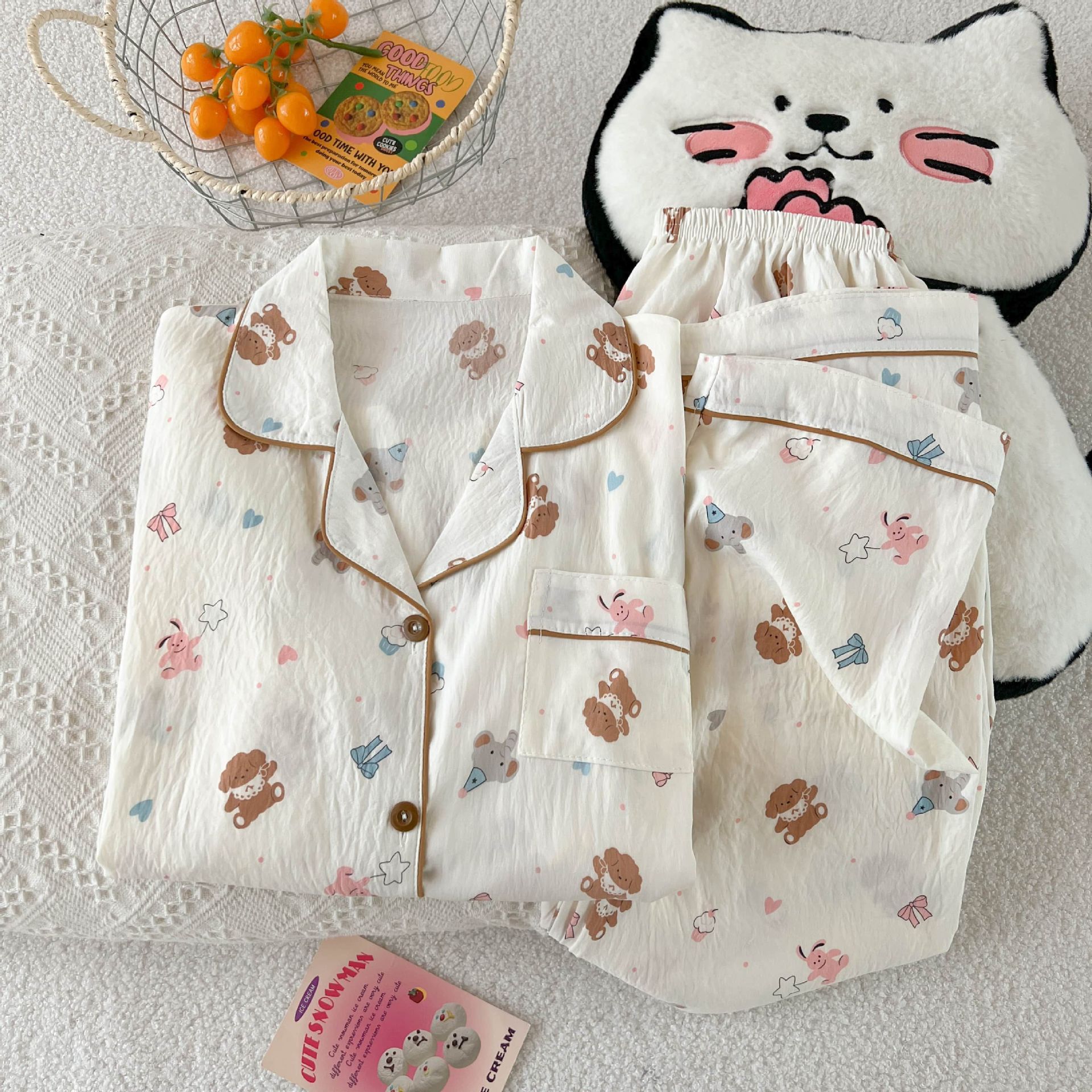 Al por mayor transfronterizo primavera y otoño 2026 nuevo pijama de mujer dibujos animados nubes dulces cardigan de algodón mangas largas pantalones largos cubierta de ropa para el hogar image 4
