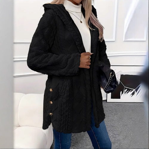 Fall/Winter eBaywish: European & American Style Solid Color Hooded Cardigan with Buttons, Long-Sleeve Casual Jacket