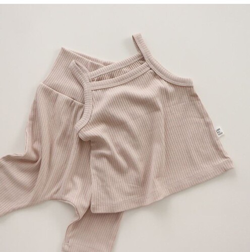 Korean version of ins girls baby pit strip home clothes pure cotton comfortable camisole short-sleeved belly-protecting high-waist pants suit