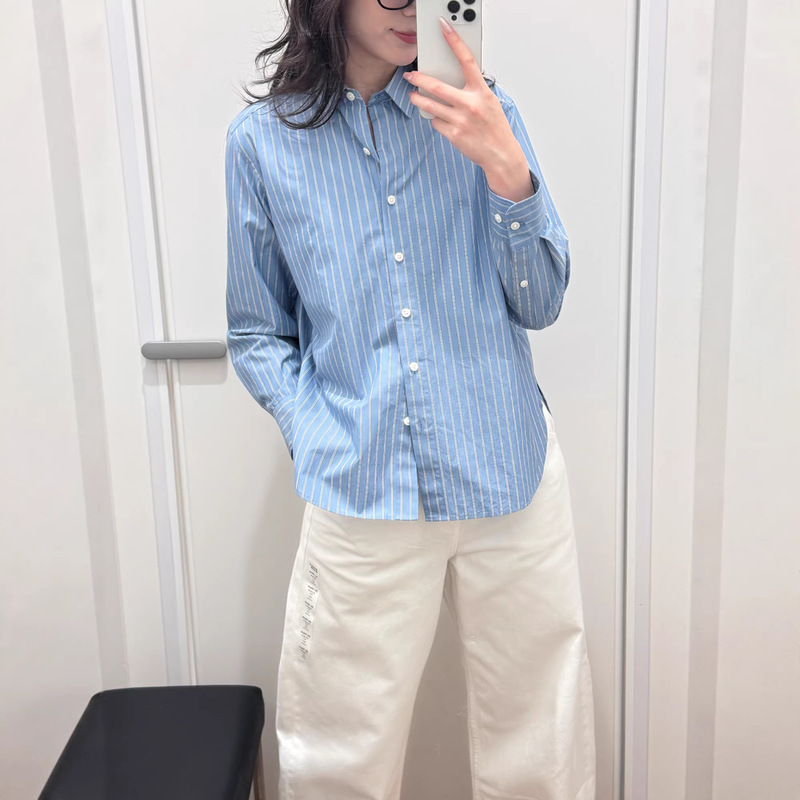 Women's Cotton Striped Shirt Long-Sleeved Casual Solid Color Shirt Curved Commuter Jacket 25 Spring New Style 482828 Women's Cotton Striped Shirt Long-Sleeved Casual Solid Color Shirt Curved Commuter Jacket 25 Spring New Style 482828