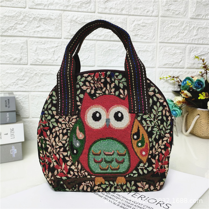 2024 nuevo color de doble cara de dibujos animados de punto bolsa de lona textura de comercio exterior mamá bolsa de compras monedero móvil