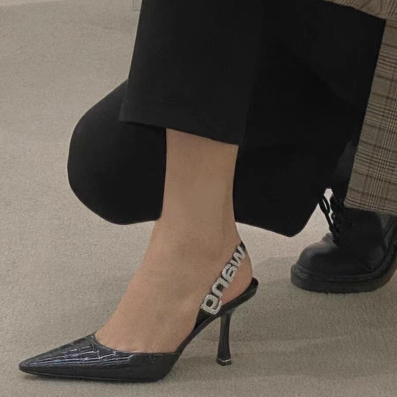 High heels 2023 Summer King rhinestone letter closed toe strap sandals women's stiletto heel sexy satin women's shoes High heels 2023 Summer King rhinestone letter closed toe strap sandals women's stiletto heel sexy satin women's shoes