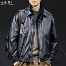美式复古机车风翻领软皮衣羽绒服男士外套秋冬2025新款短款双层领