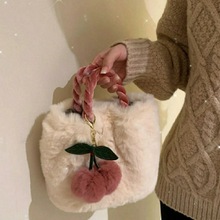 樱桃包冬季新款包包大容量百搭时尚手提水桶包毛绒绒挎包一件批发