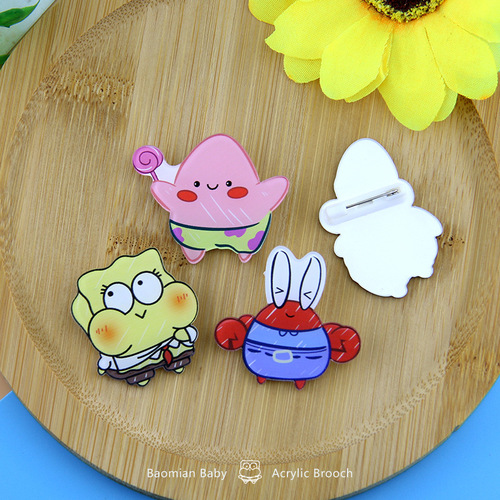 Ins cute cartoon SpongeBob pin wholesale acrylic decoration badge bag accessories Patrick Star hanger