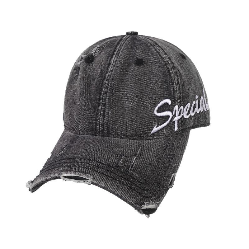 Agujeros estadounidenses lavados para hacer viejos sombreros de béisbol de vaqueros mujeres retro versátil cara pequeña gorra ancha sombrero de boca de pato superior suave