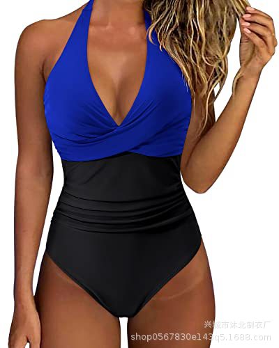 2024 Amazon Sexy traje de baño de una pieza de contracción del vientre de las mujeres Halter push up traje de baño