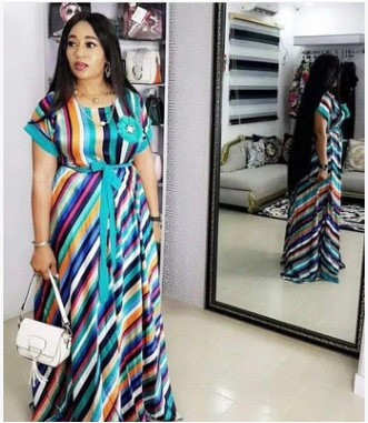 Cross-border source AliExpress Amazon color striped belt * chest flower African large size women's dress