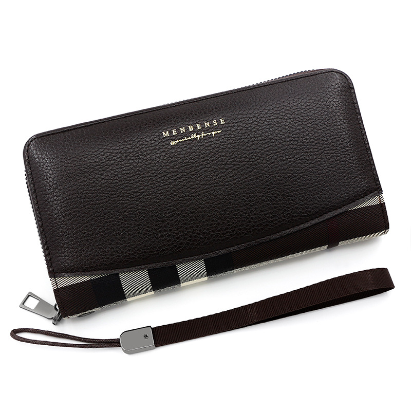 Cartera de hombres de mediana longitud de negocios carta costura cremallera billetera de gran capacidad titular de la tarjeta de cambio de embrague