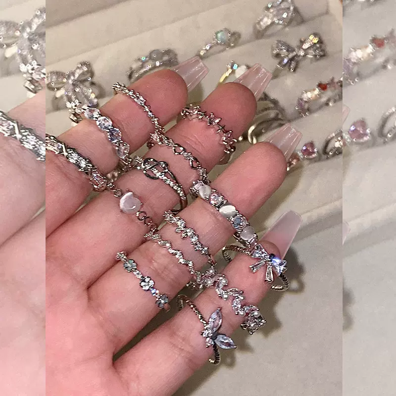 轻奢辣妹戒指女小众高级感个性潮锆石镶钻食指戒简约开口手饰批发