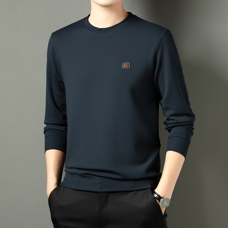 Men's Sweatshirt Autumn and Winter New Style Loose and Comfortable Round Neck Long-Sleeved T-Shirt Men's High-Elastic Loose Business Sweatshirt Men's Top Men's Sweatshirt Autumn and Winter New Style Loose and Comfortable Round Neck Long-Sleeved T-Shirt Men's High-Elastic Loose Business Sweatshirt Men's Top